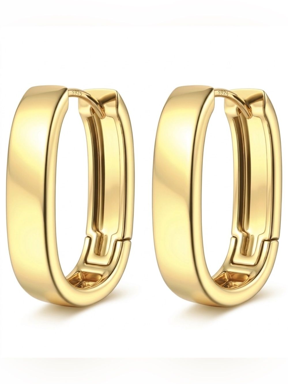 ⭐️FINAL PRICE #63 Sterling Silver Gold Plated Chunky Rectangular Hoops 16mm